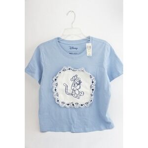 Disney BoxLunch Tigger Toile Doily Top Womens XL Blue Organic Cotton Shirt NWT